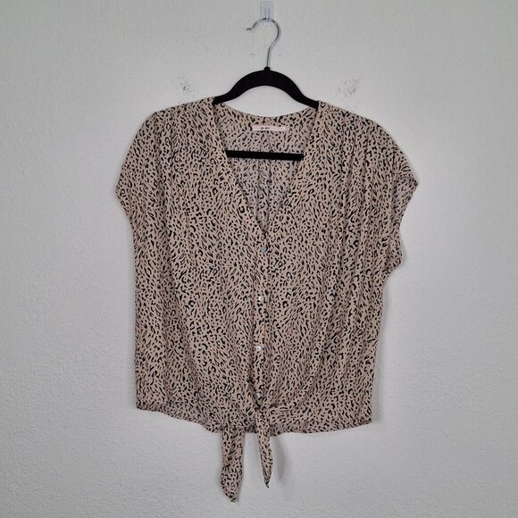 Mi Ami Leopard Crop Blouse Sz M Tie Front Boxy Animal Print Boho Safari Beach - Picture 1 of 15